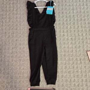 Posh Peanut Black Fleece Overalls
